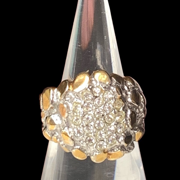 Mens Gold Plated Clear Crystal Stones Nugget Ring Fashion Jewelry Bling - Picture 2 of 8